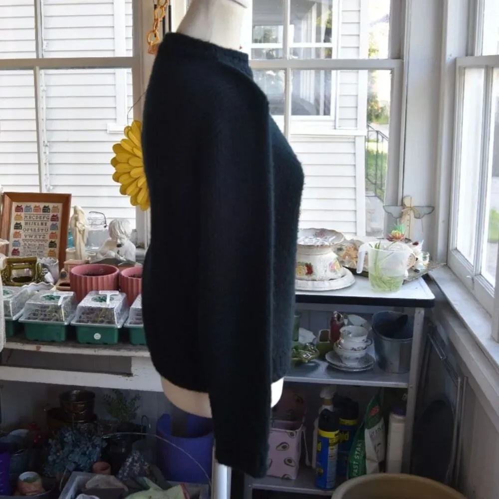 Vintage 60s 70s Carol Brent Navy Cardigan Sweater Orlon Acrylic Black M